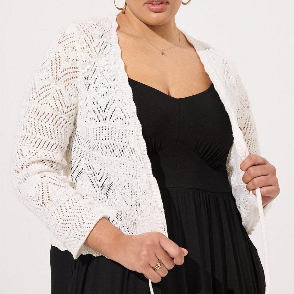New Torrid Pointelle Tie Front Shrug Sweater